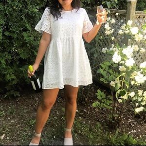 White eye-lit mini summer dress